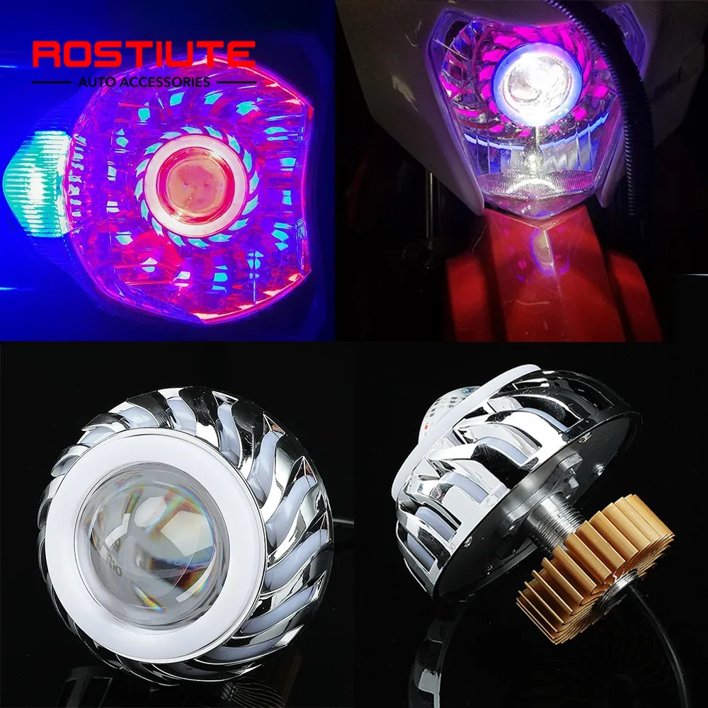 Universal Motorcycle Led Headlight Projector - Fascio alto/basso Doppi occhi d'angelo Fari